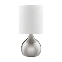 Touch Lamp With Fabric Shade Satin Silver