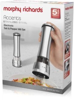 Morphy Richards Accents Electronic Salt & Pepper Mill Stainless Steel 6 Morphy Richards Accents Electronic Salt & Pepper Mill Stainless Steel -Le Creuset Sales Store 42722 7887